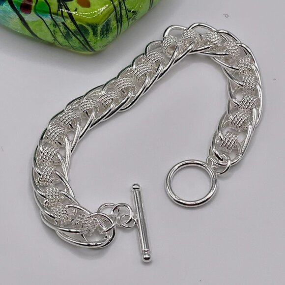 Sterling Silver 925 Weave and Chain Bracelet #1131 - Picture 6 of 10